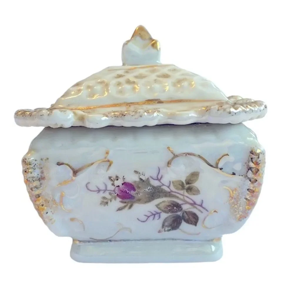 Vintage Victorian Style Floral Porcelain Opalescent Trinket Box